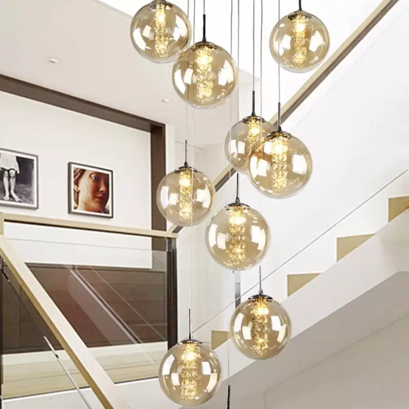 10 Boules De Verre Spirale Lustre