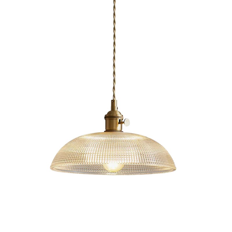 Retro Bowl Ribbed Brass Glass Pendant...