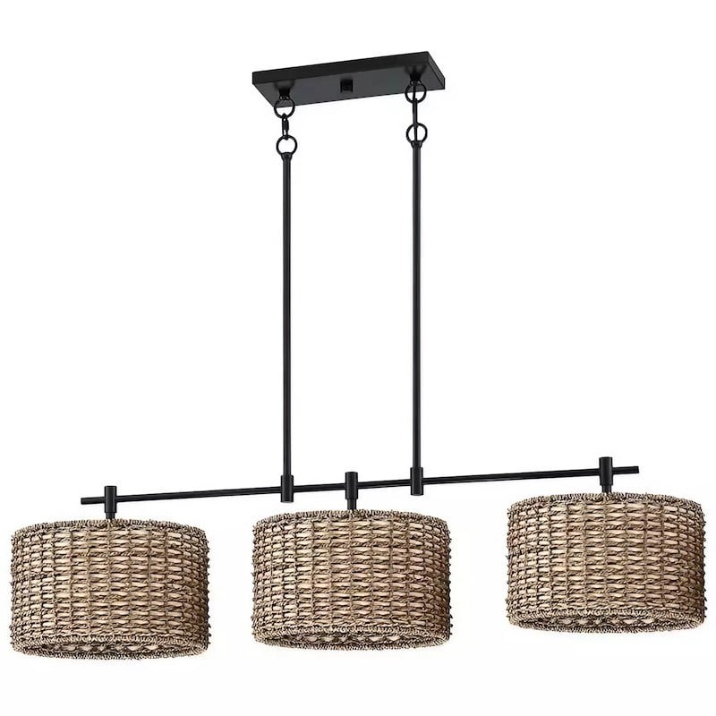 3 Light Rattan Rustic Drum Chandelier...