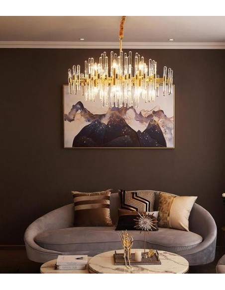 Brass Chandelier with Clear Glass Rods Shade