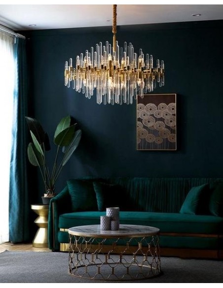 Brass Chandelier with Clear Glass Rods Shade