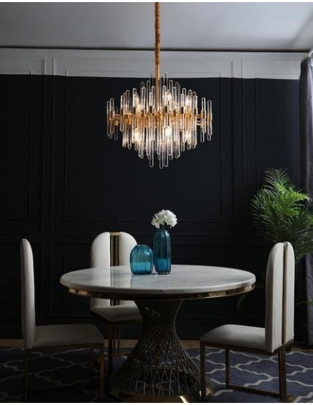 Brass Chandelier with Clear Glass Rods Shade