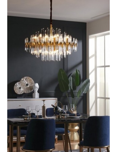 Brass Chandelier with Clear Glass Rods Shade