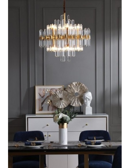 Brass Chandelier with Clear Glass Rods Shade