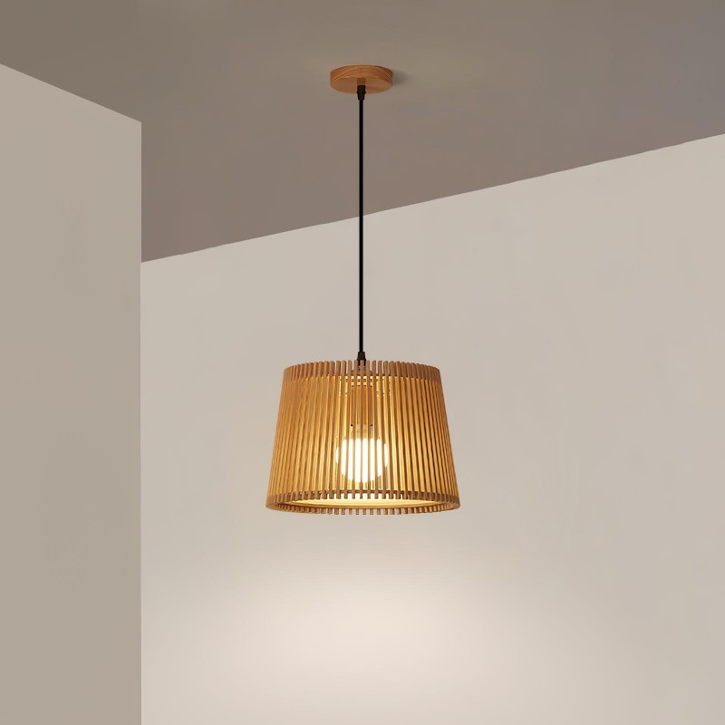 Wooden Log Color Cage Pendant Light...