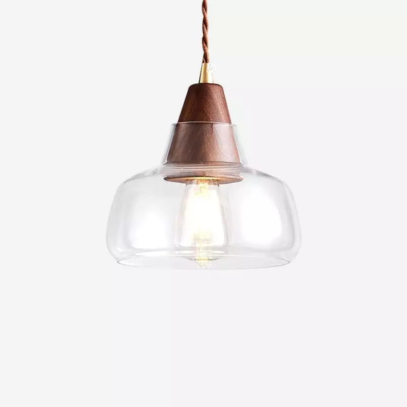 Lampe à suspension en verre et noyer...