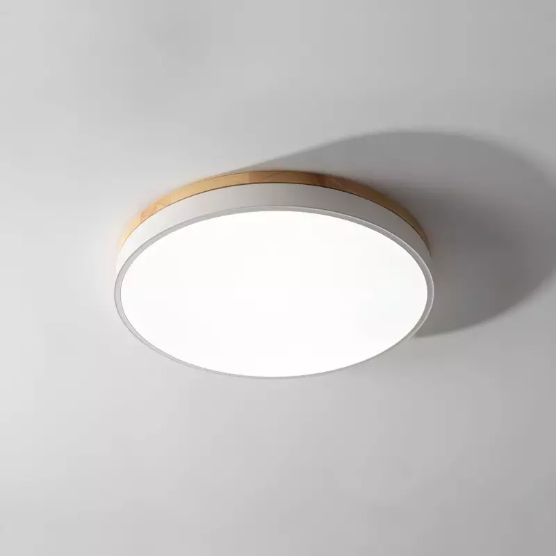 Plafonnier rond en bois blanc KL760