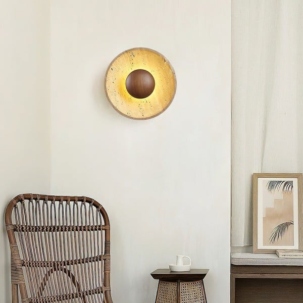 Medieval Yellow Travertine Wood Wall Lamp