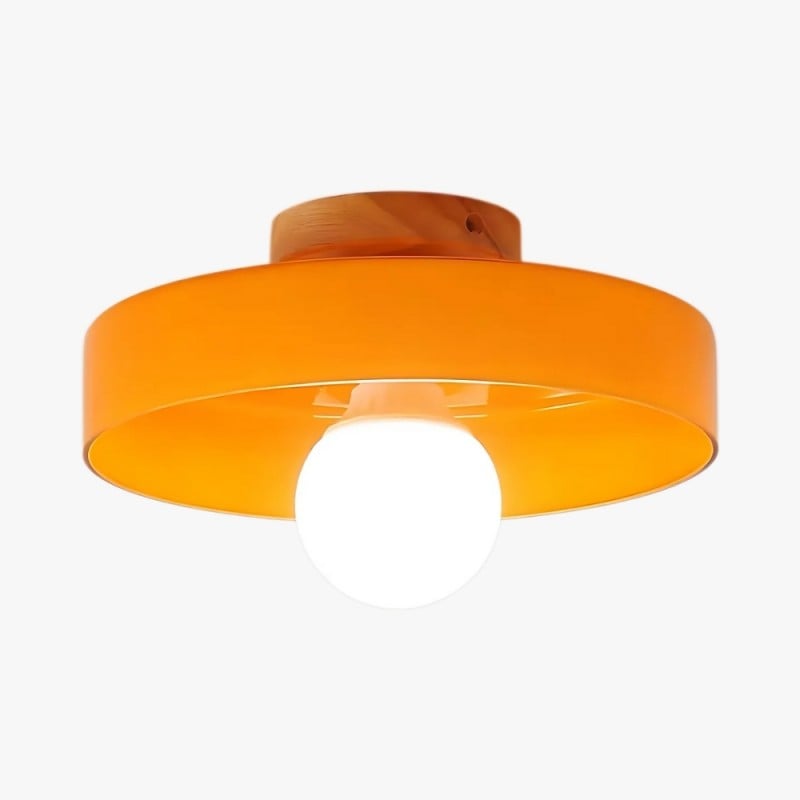 Wood Base Disc Orb Orange Glass...