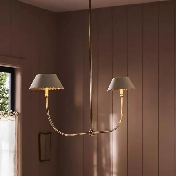 Foldray Scalloped Linear Chandelier - Leather Style for Dining Room
