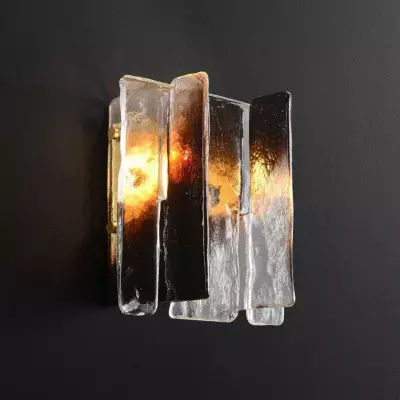 Modern Luxury Rectangle Copper Glass 1-Light Wall Sconce Lamp For Living Room