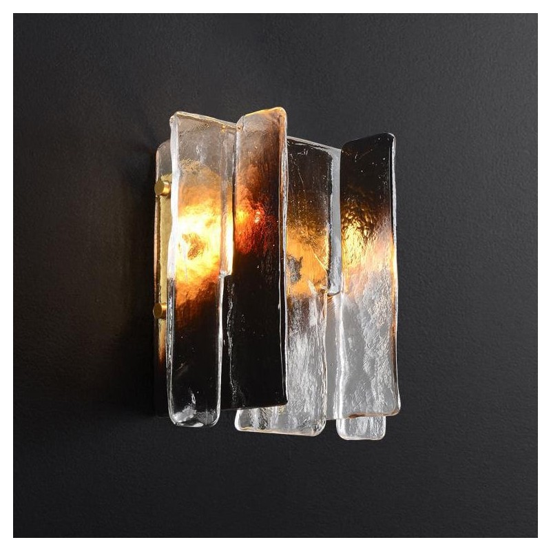 Modern Luxury Rectangle Copper Glass 1-Light Wall Sconce Lamp For Living Room