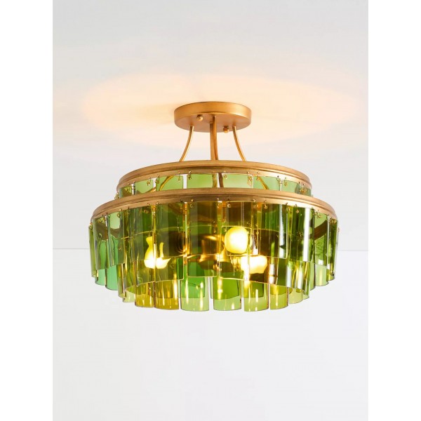 Verdura Glass Semi-Flush Mount - Elegant Green Glass Ceiling Fixture