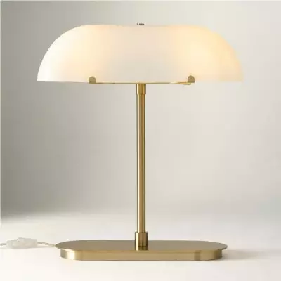 Ferosa Boat-Shaped Lampshade Table Lamp – Vintage Bronze Finish with Milk Glass Shade 2