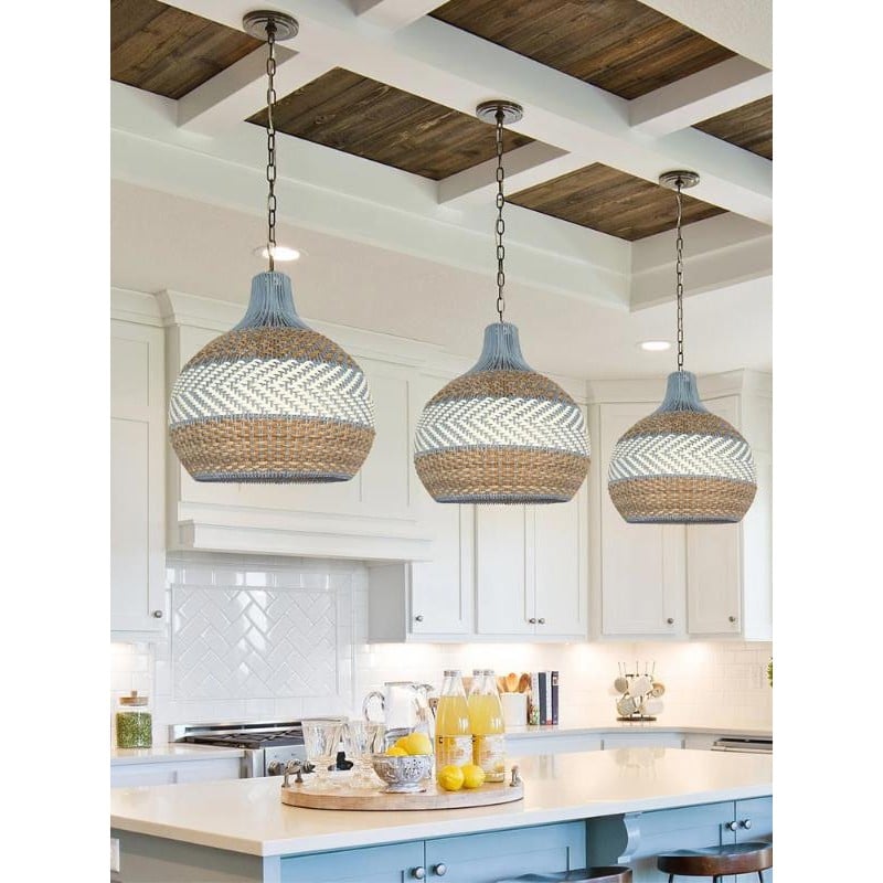 Handwoven Blue Rattan Pendant Light...