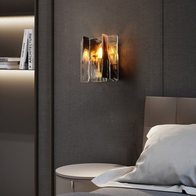 Modern Luxury Rectangle Copper Glass 1-Light Wall Sconce Lamp For Living Room 2