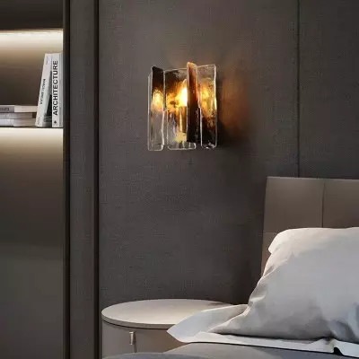 Modern Luxury Rectangle Copper Glass 1-Light Wall Sconce Lamp For Living Room 2