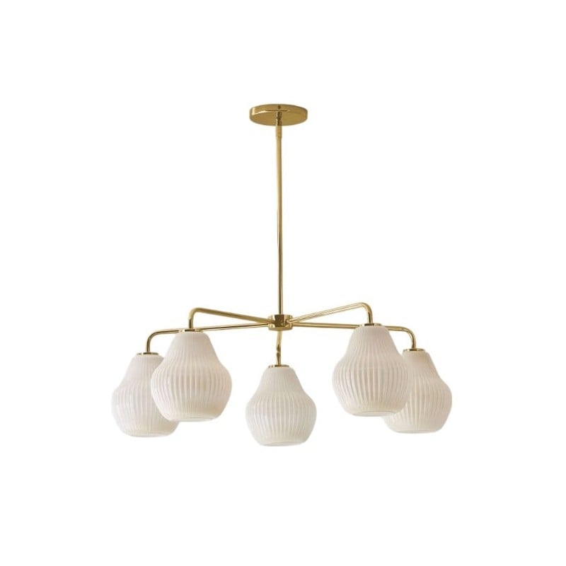 Rivrona 5-Light Chandelier for Entryway - Ribbed Glass Modern Lighting