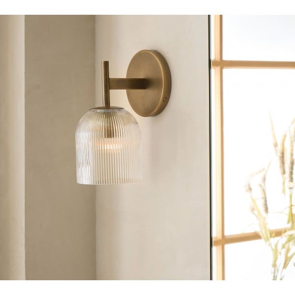 Bravira Ribbed Glass Sconce - Metal Wall Light with Clear Glass Shade