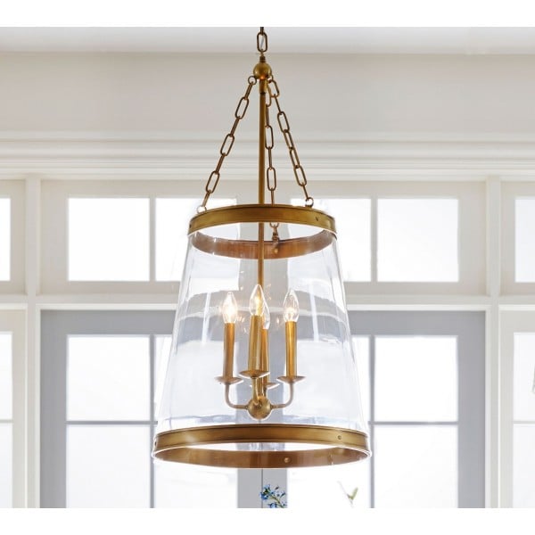 Driscoll Glass Drum Pendant Light - Contemporary Brass Hanging Lamp