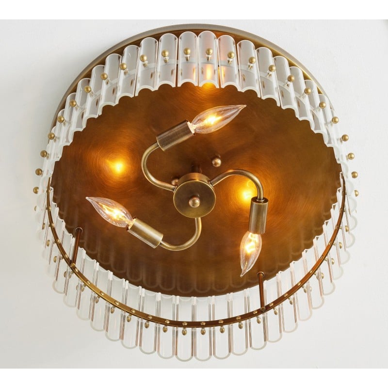 Lumora Crystal Flush Mount – Elegant Brass Ceiling Light