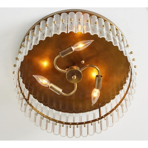 Lumora Crystal Flush Mount – Elegant Brass Ceiling Light