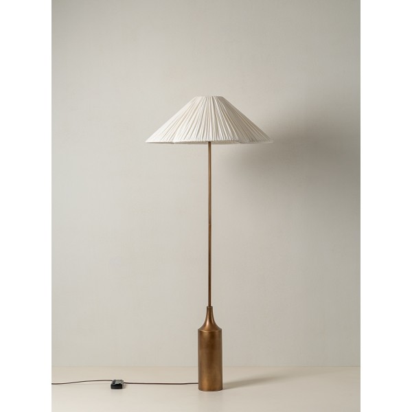 Lindi - aged brass and linen scalloped floor lamp