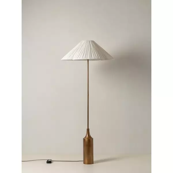 Lindi - aged brass and linen scalloped floor lamp
