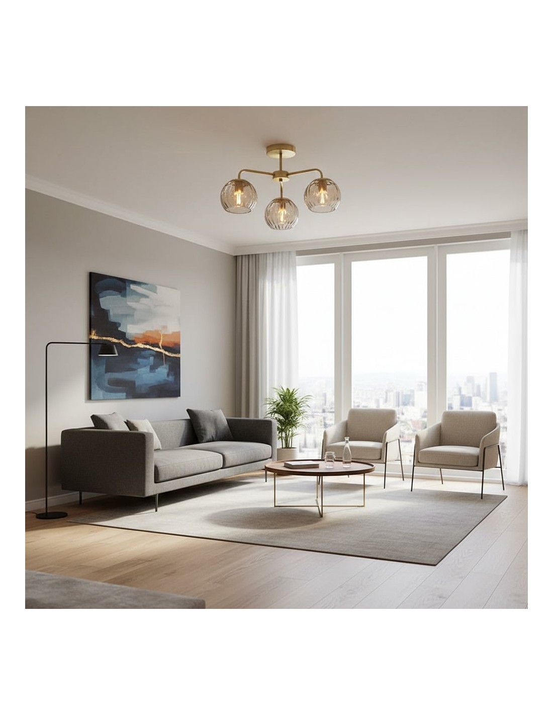 Elegant Brass Finish 3-Light Ceiling Lamp - Globe Semi Flush Light Elegant Brass Finish 3-Light Ceiling Lamp - Globe Semi Flush Light