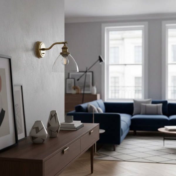 Adjustable Hansen Brass Wall Sconce - Clear Glass Design Adjustable Hansen Brass Wall Sconce - Clear Glass Design