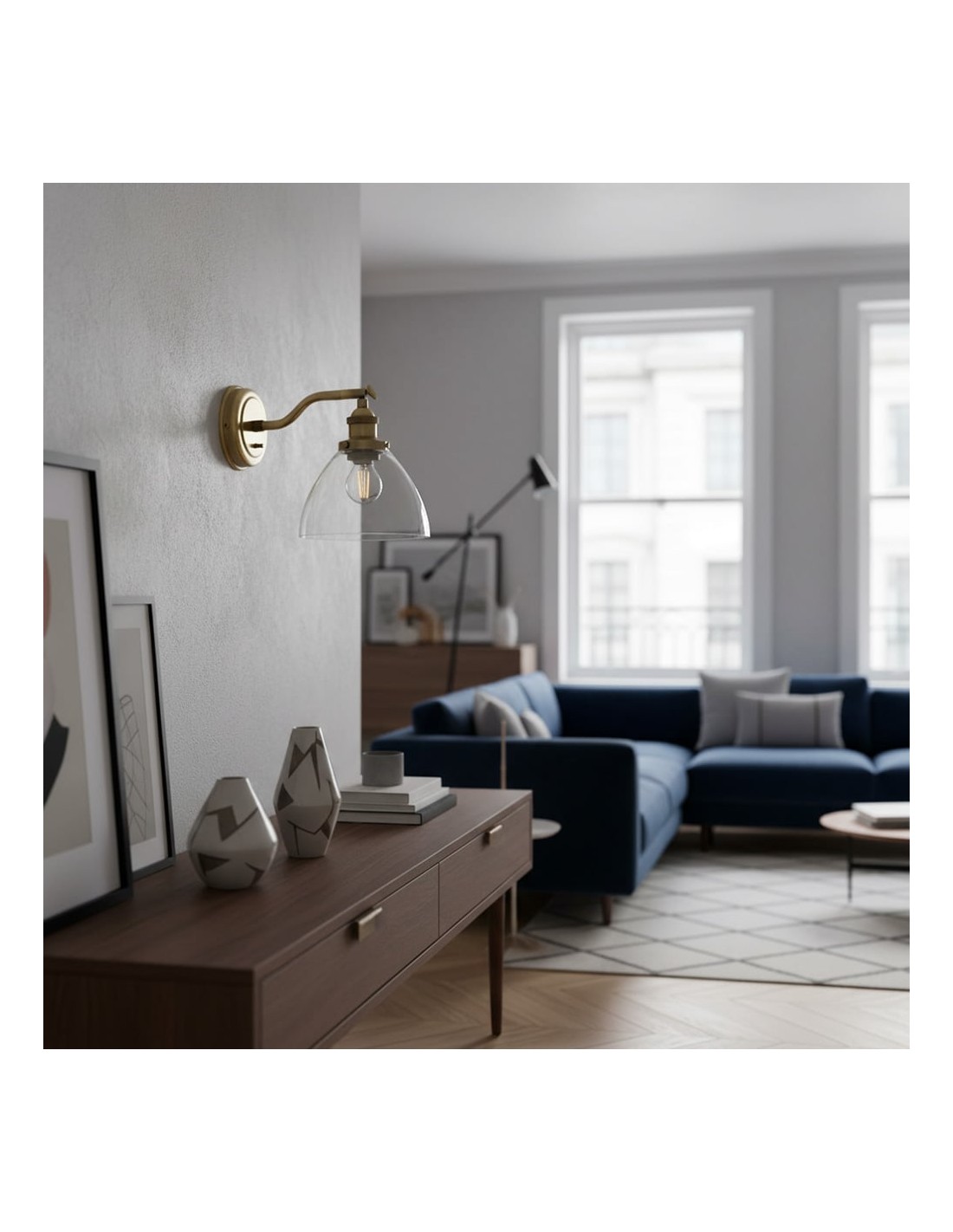 Adjustable Hansen Brass Wall Sconce - Clear Glass Design Adjustable Hansen Brass Wall Sconce - Clear Glass Design