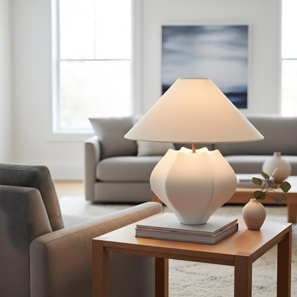 Cordove Table Lamp - Sculptural Ceramic Base and Linen Shade Suitable for Living room, Bedroom or Side Table KL1623