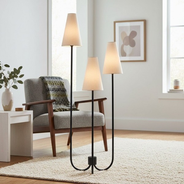 Cordove Three-Tapered Shade Floor Lamp - Modern minimalist Metal Fabric Light for Living Room KL1610