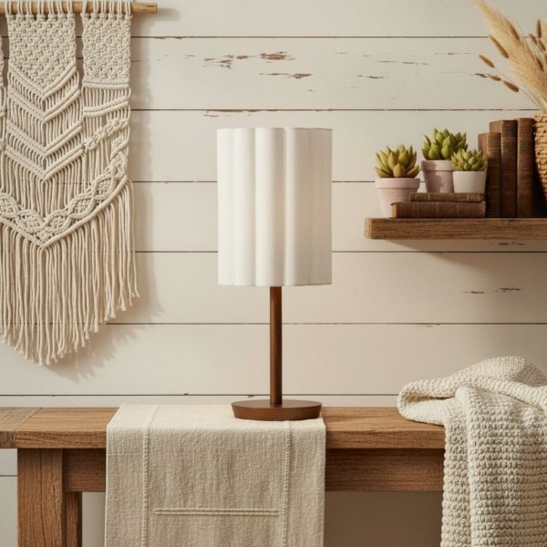Linbron Modern Fabric Shade Table Lamp with Wood Base - Soft Ambient Lighting for Bedroom or Living Room KL1662