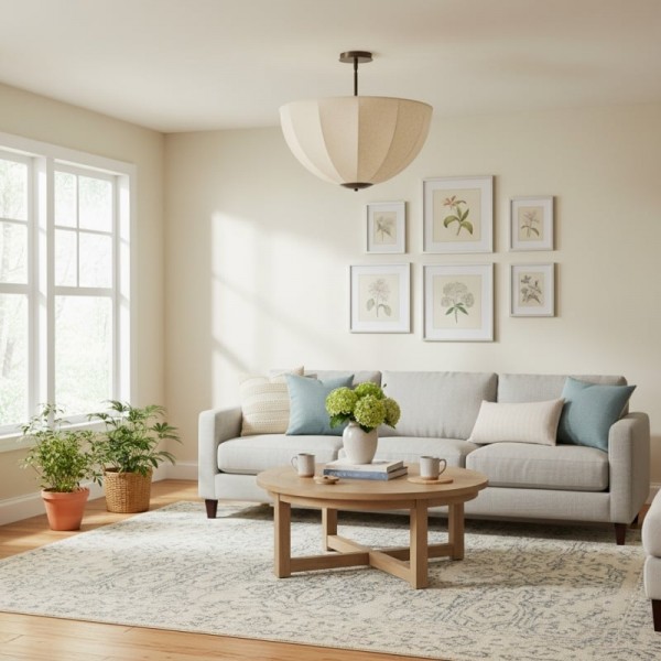 Lumarys Pendant / Flush Mount Lamp - Botanical-Inspired Linen Shade for Dining Area or Living Room KL1629