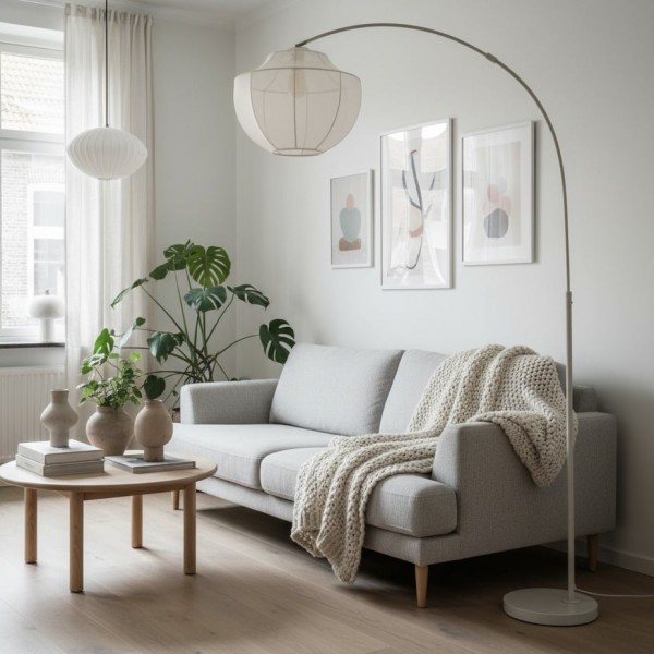 Lumifil Arc Floor Lamp Textile Mesh Shade - Metal Stand for Soft Ambient Living Room Lighting KL1730