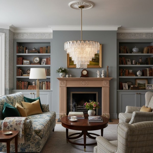 Lumvey Glass Round Chandelier - Elegant Pendant Light for Dining Room and Living Room KL1726