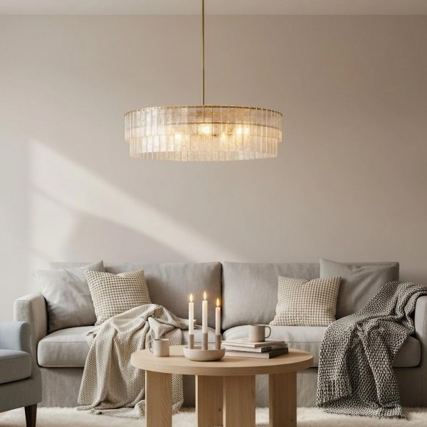 Lumvey Textured Glass Chandelier - Luxury Handcrafted Two-Tier Round Chandelier for Living Room KL1709