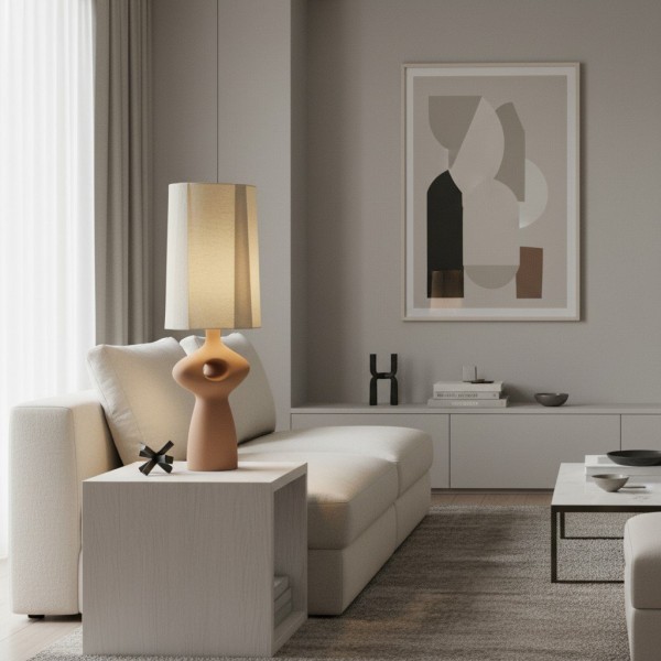 Pryssa Ceramic Table Lamp with Ivory Linen Shade - Artistic Lighting for Living Room or Bedroom KL1609