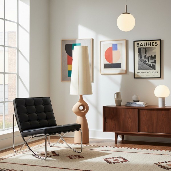 Pryssa Sculptural Ceramic Floor Lamp - Ivory Linen Shade for Living Room Accent KL1611