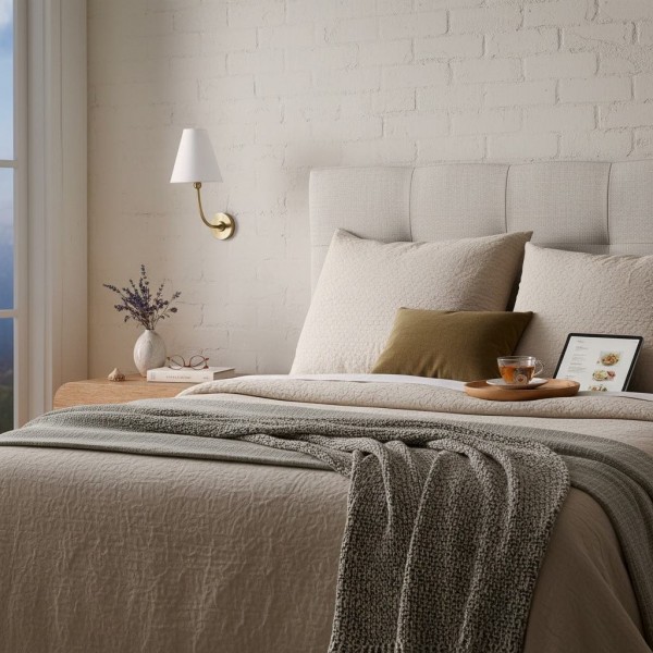 Roven Rechargeable Wall Sconce - Modern Cordless Fabric Shade for Bedroom KL1693