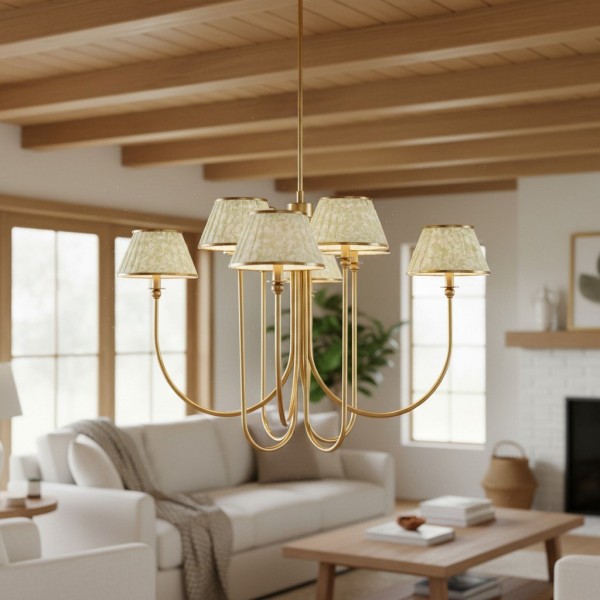 Ruchee Chandelier - Layered Fabric Shade Brass Ceiling Light for Dining or Living Spaces KL1641