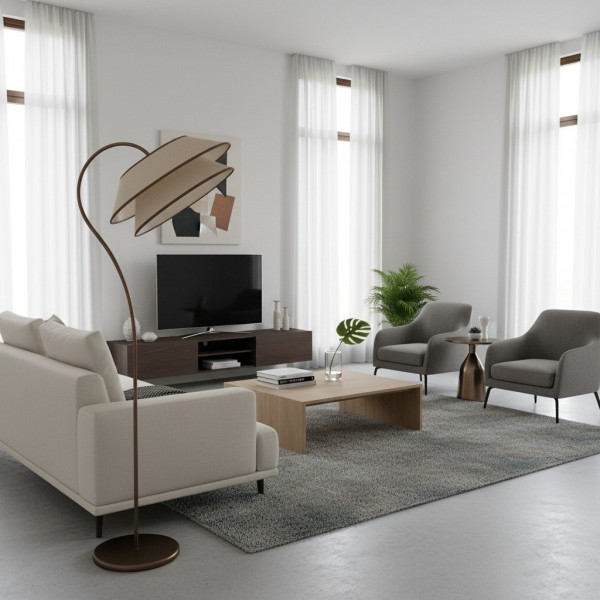 Tarivon Stacked Floor Lamp - Modern Antique Linen Shade for Bedroom & Living Room KL1636