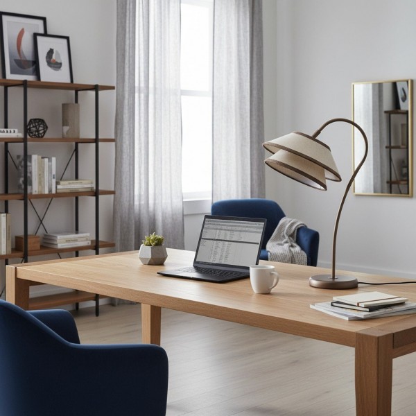 Tarivon Stacked Table Lamp - Modern Antique Linen Shade for Bedroom & Living Room KL1638