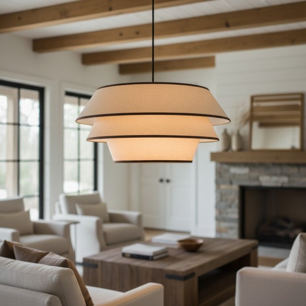 Tarivon Steel Frame Pendant with Fabric Shade - Modern Hanging Lamp for Dining Rooms KL1625