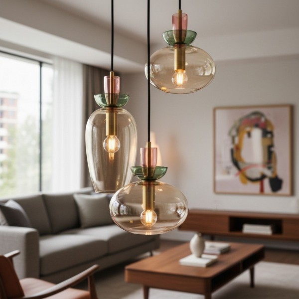 Tintora Colorful Glass Globe Pendant Light - Mid-Century Modern for Dining Rooms or Living Room KL1691