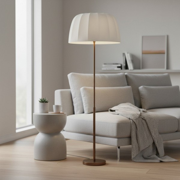 Vellaro Brass Floor Lamp with Fabric Shade - Modern Standing Light for Living Room or Bedroom KL1626