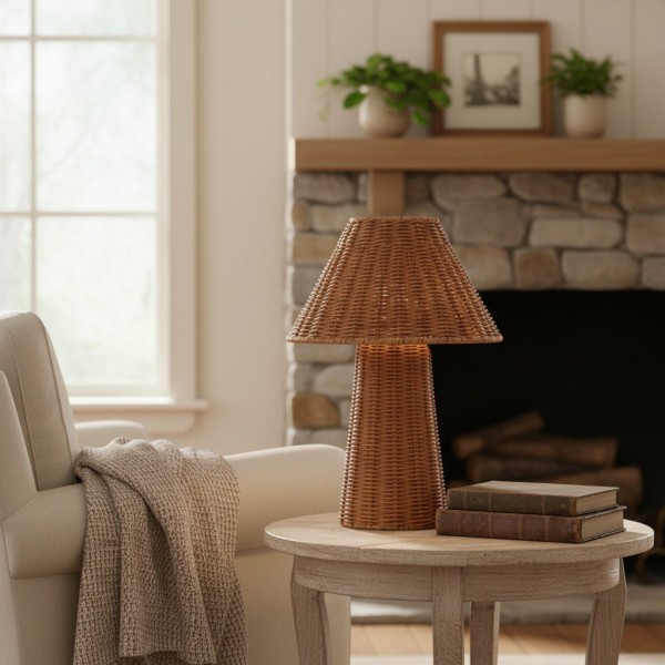 Wickara Sculptural Rattan Mini Table Lamp - Natural Woven Finish Suitable for Side Tables & Entryways KL1631