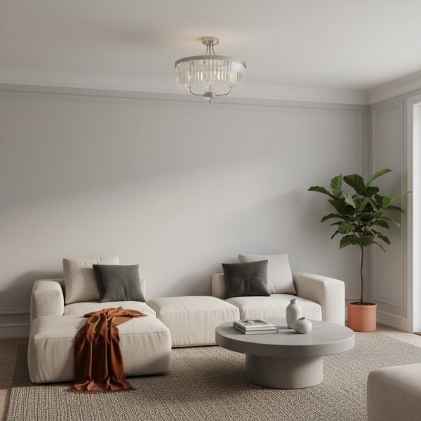 Beveline 3 Light Round Semi Flush - Faceted Cut Glass Shade Metal Finish for Hallways and Bedrooms KL1833