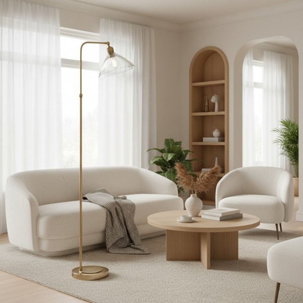 Clarione Art Deco Floor Lamp with Clear Glass Shade and Metal Base KL1853